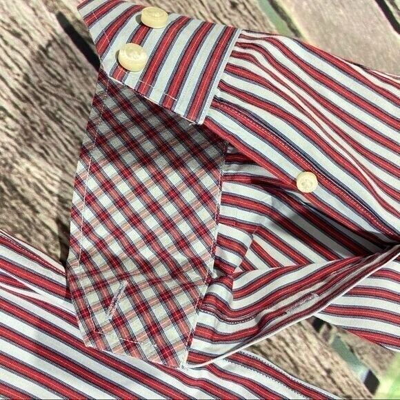 Taylorbyrd Shirt Men's Sz.L Red/Blue/Yellow‎ Striped Button Down Dressy Preppy - Picture 5 of 6